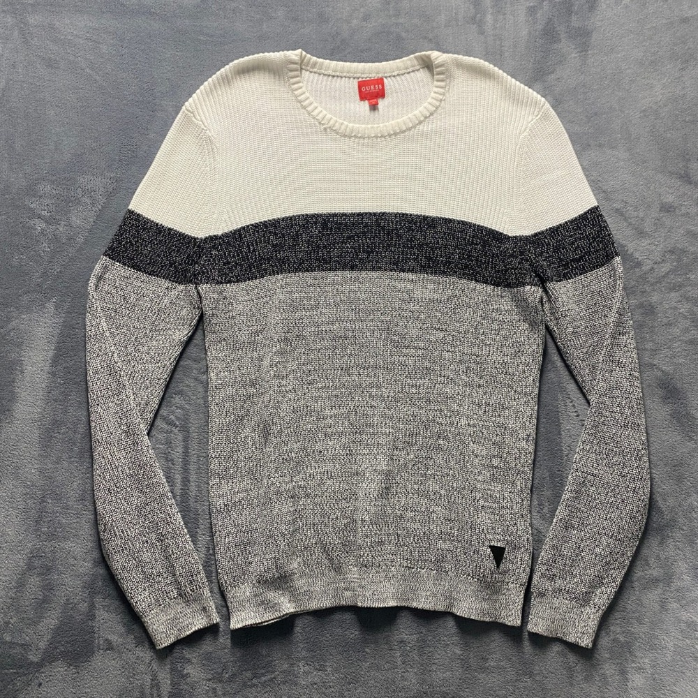 Guess Sweater Mens XL White Grey Black Excellent Crewneck Colorblock X1RR16Z27Y0